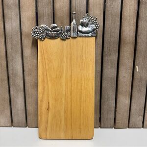 Wooden Cheese Board with Silver Wine/Grape Accents
